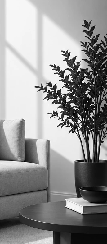 Illustrative monochrome living-room detail